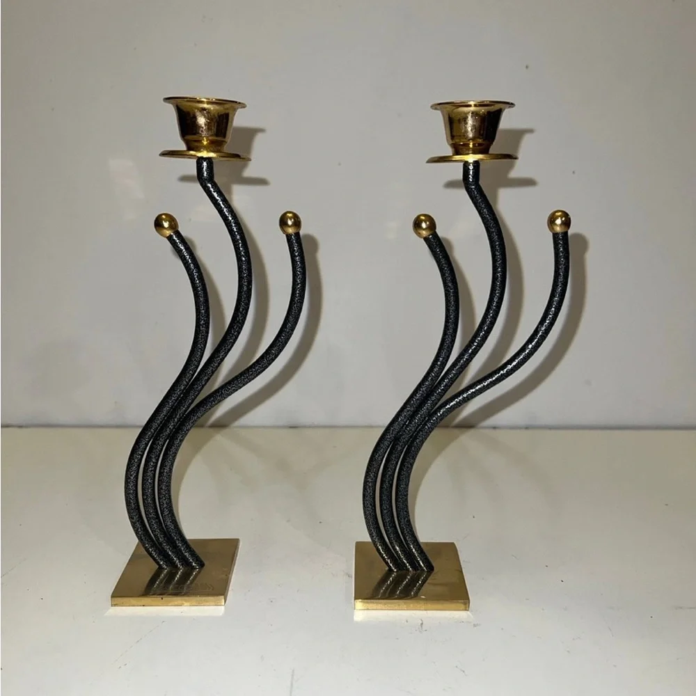 Brass Vintage 24 KT. Gold Plated Karshi Original Hand made candle Holde